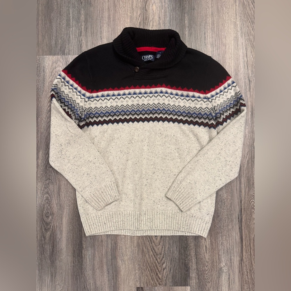 Chaps Men’s Shawl‎ Button Neck Knit Sweater Medium